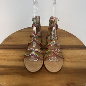 New NWOB Big Kids Girls Nina Marietta Rainbow Metallic Gladiator Sandals Size 4